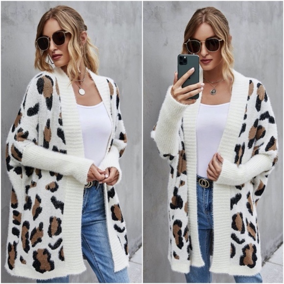 Cozy Ivory leopard dolman sleeve Cardigan Oversized - Picture 4 of 4